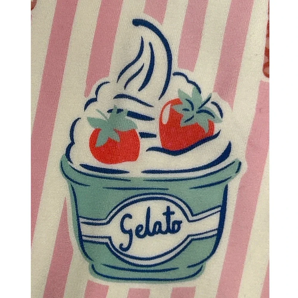Mini Boden Vintage Pink Ice Cream Stripe Short‎ Sleeved One Piece Swimsuit 4-5Y